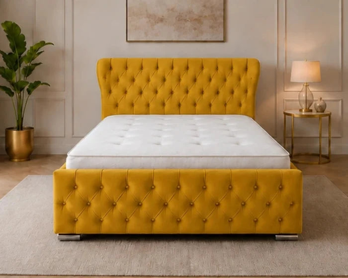 Amber Yellow Oxford Super King Bed –