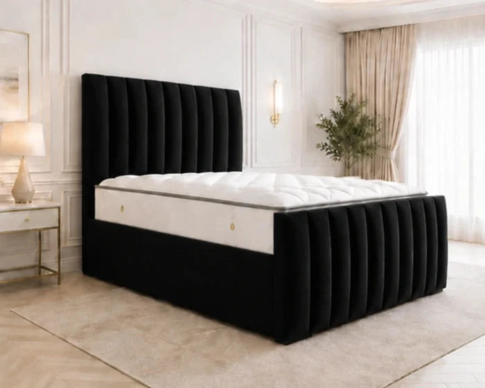 Black King Size Bed with Mattress – Stylish Panel