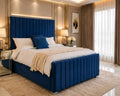 Blue King Size Bed with Mattress – Modern Panel Line King Size Bed with Mattress