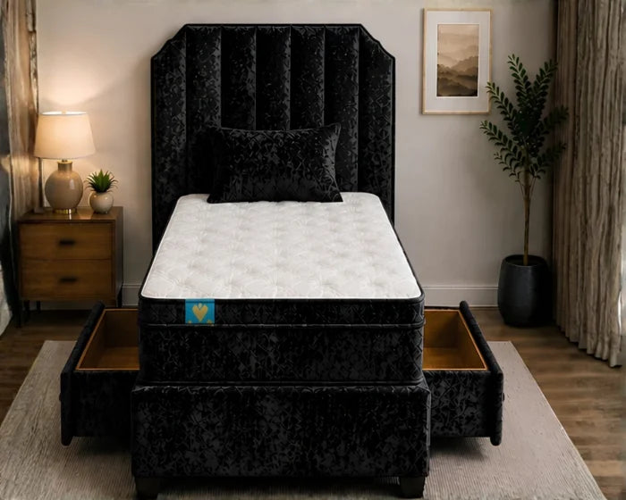 Black Royale Divan – 3ft | 90 × 190 cm Luxury Bed with Mattress