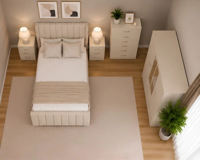 Premium King Size Bedroom Set with Four Door Wardrobe With Four Drawer – Chest of Five Drawers With Two Bed Side Table
