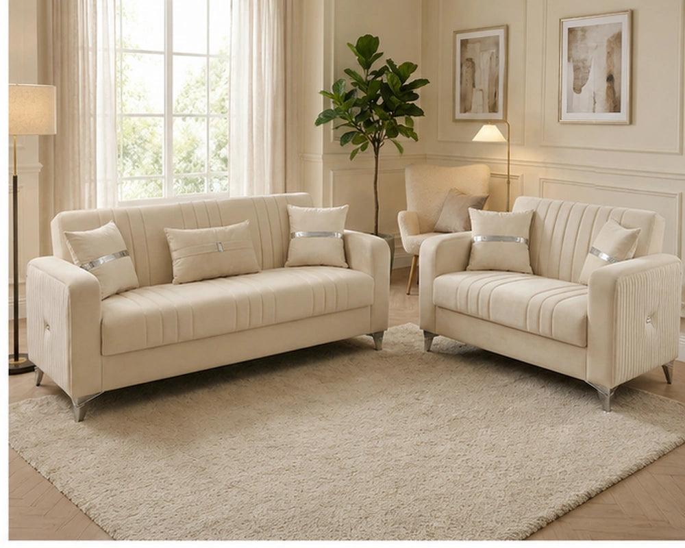 ORION Turkish Luxury 3+2 Sofa Set Plush Velvet – Vertical Channel Design & Premium Comfort
