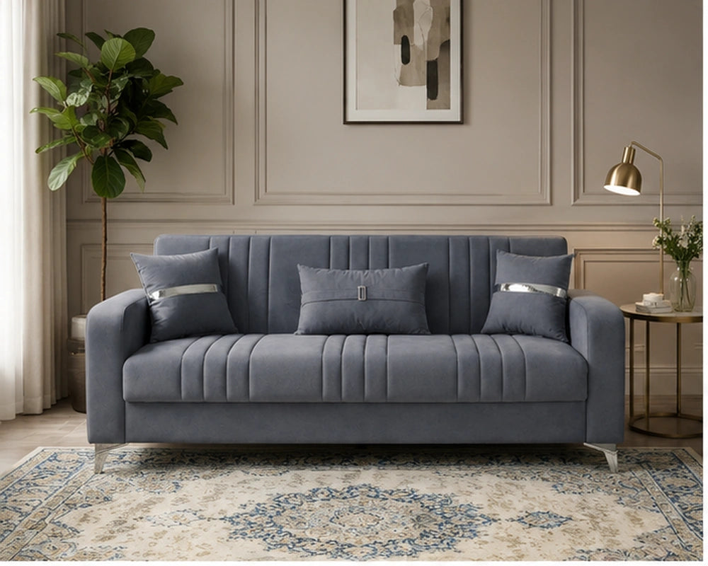 ORION Turkish Luxury 3 Seater Sofa bed Plush Velvet – Vertical Channel Design & Extra Comfort