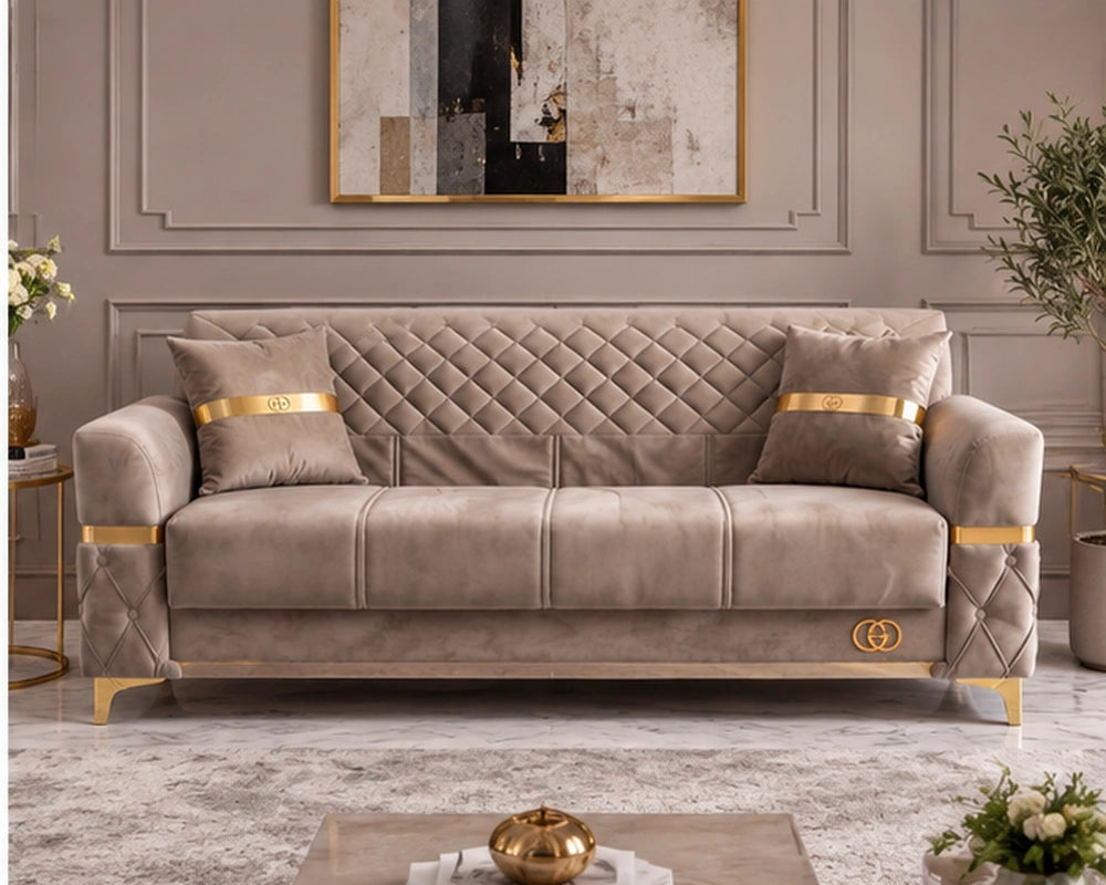 ORION Turkish Luxury Quilted Sofa bed Plush Velvet – Diamond Quilted Backrest & Premium Comfort