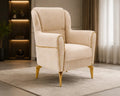 Luxury Cream Wingback Accent Chair – Fluted Upholstery with Gold Trim & Elegant Legs