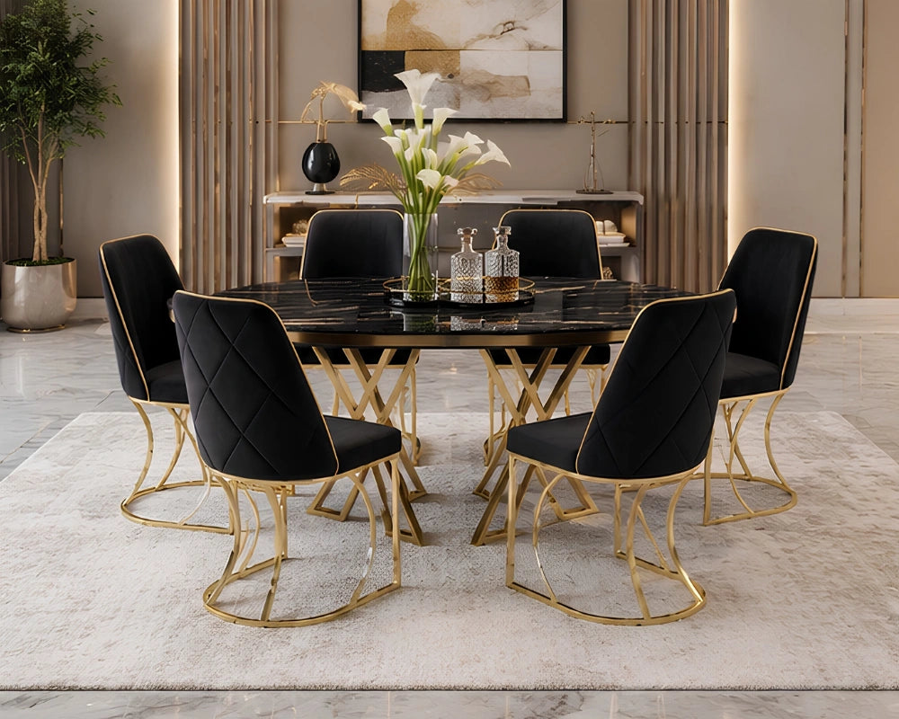 Elegant Dining Table with Chairs Set | Spacious 6 Seater Family Dining Furniture